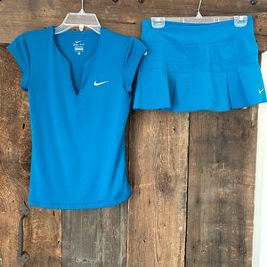 NIKE TENNIS DRI-FIT Set. Dark Teal. Polo style top, pleated skort. Small $30 set